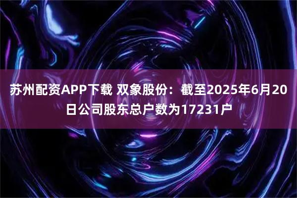 苏州配资APP下载 双象股份：截至2025年6月20日公司股东总户数为17231户